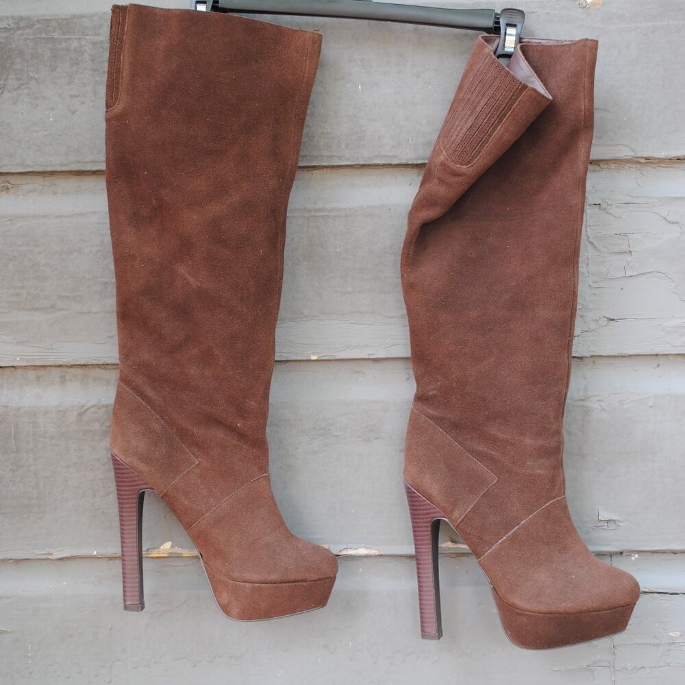 Colin Stuart Brown Suede Leather Platform Heel Boots